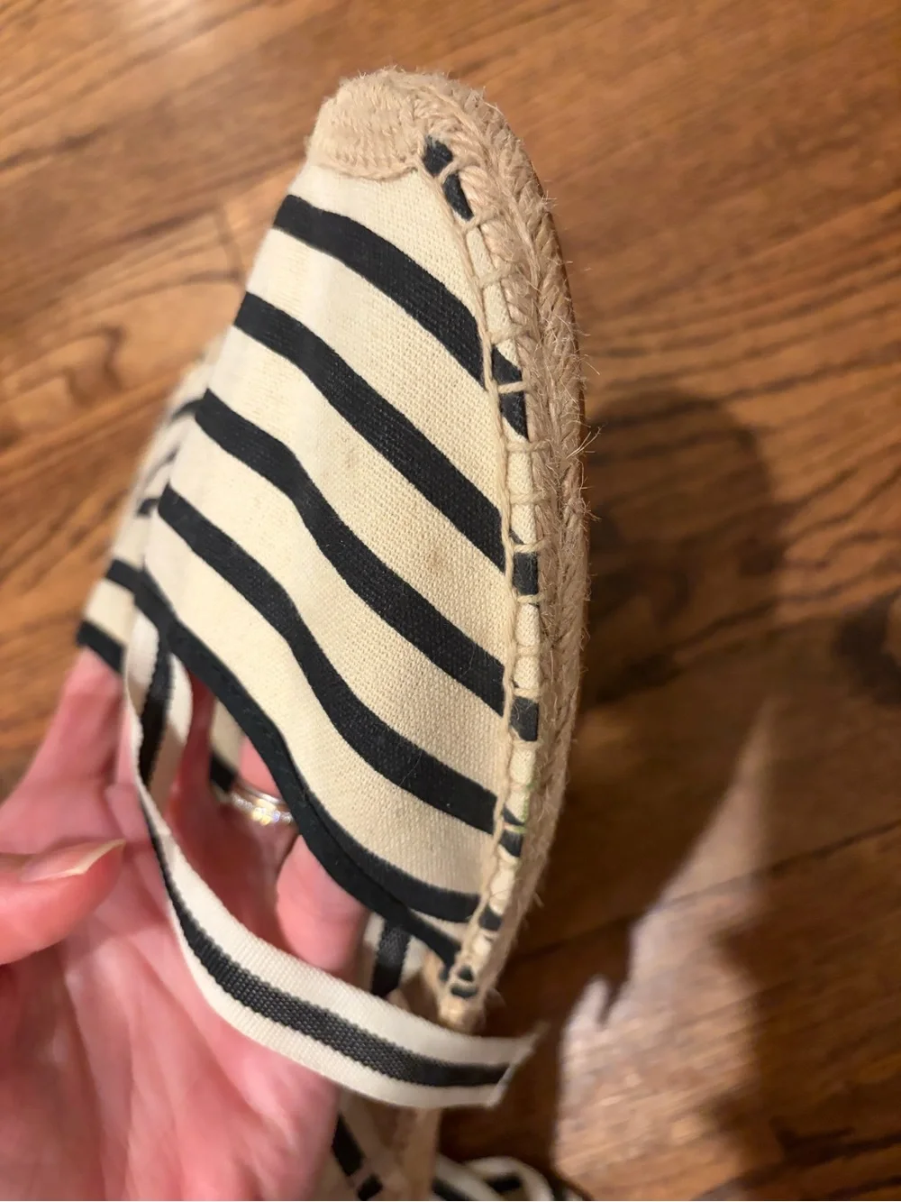 Soludos Striped Canvas Espadrille Lace-Up Flats - Black & Cream
